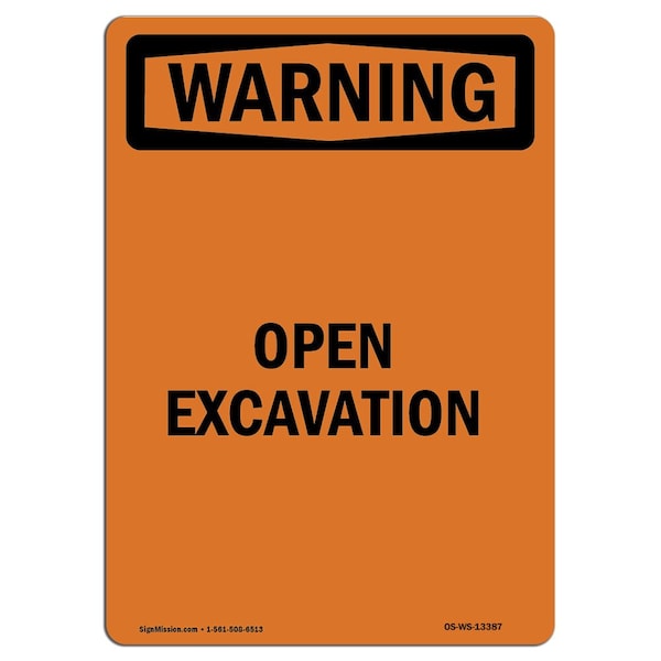 OSHA WARNING Sign, Open Excavation, 10in X 7in Aluminum, 7" W, 10" H, Portrait, Open Excavation